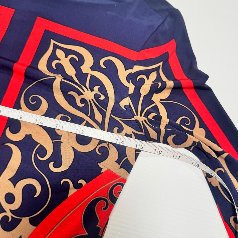 Cache Bodycon Sheath Dress Baroque Navy Red Women’s Medium Boat Neck Geometric - Picture 14 of 16